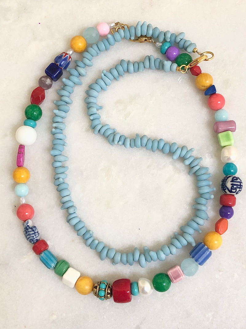 "Necklace Recycled Glass (light blue)"